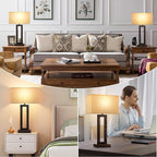 22" Tall Living Room Lamps for Night Stands - Touch Bedside Lamp with USB C+A, 3 Way Dimmable Bedroom Lamps for End Tables Set of 2, Modern Night Stand Lamp for Bed Side(Beige&Brown)