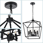 MELUCEE 6-Light Black Farmhouse Chandelier 16 Inches Cage Hanging Lights Rustic Lantern Pendant Lighting for Kitchen Island Dining Room Foyer Hallway, E12 Base