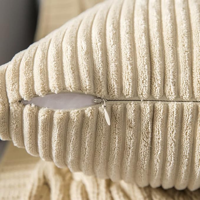 MIULEE Pack of 2 Corduroy Pillow Covers 12 x 20 Inch Lumbar Throw Pillow Covers Beige Pillowcases for Spring Sofa Bedroom Couch
