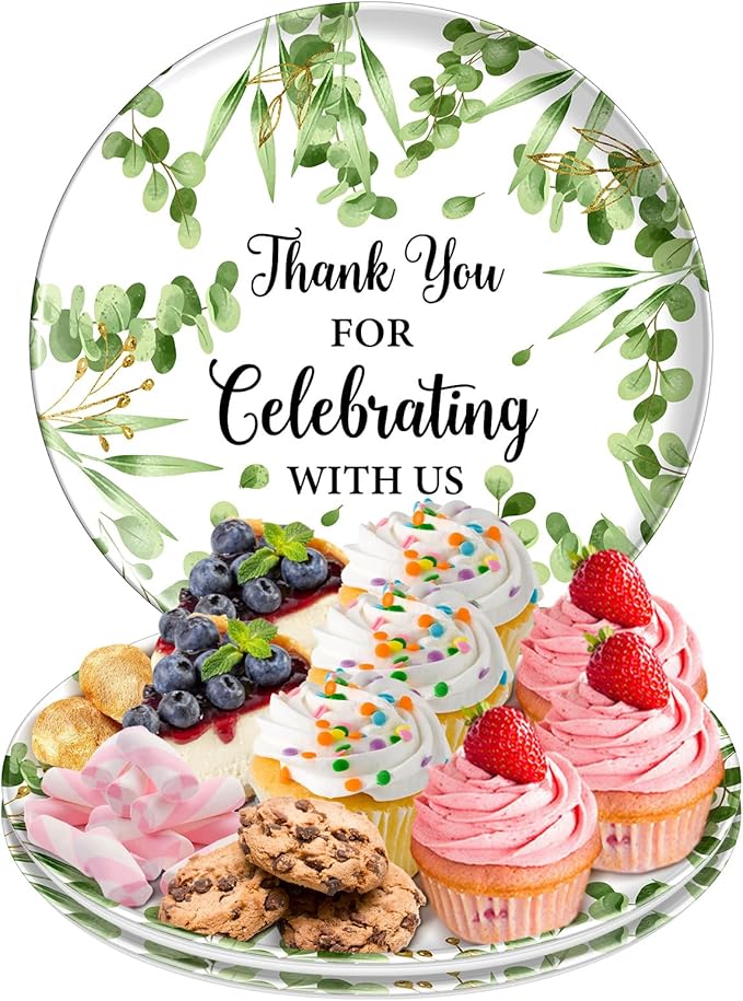 3Pcs Thank You Melamine Serving Tray 10 Inch Round Serving Platters Thank You for Celebrating with Us Food Tray for Wedding Birthday Baby Shower Party Favor Supplies