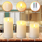Homemory Flickering Flameless Candles, Realistic LED Candles with Remote and Timer, Textured Wax with Water Ripple, Battery Operated Wax Candles, Set of 3, Ivory