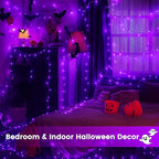 Upgraded Connectable 200 LED Halloween String Lights Outdoor Indoor, 66FT Purple Halloween Decorations Lights 13 Modes, Waterproof Twinkle Fairy Lights Plug in Clear Wire for Tree, Bedroom Decoration