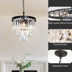 Black Crystal Chandeliers for Dining Room, 3-Tier 4 Lights Modern Chandelier Contemporary Luxury Top K9 Crystal Ceiling Pendant Light Fixture for Foyer Kitchen Bedroom Closet 14"