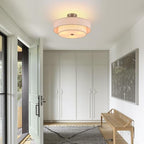 18" Semi Flush Mount Ceiling Light 3-Light Modern Linen Drum Ceiling Lighting with Chrome Finish, Vintage Ceiling Light for Living Room, Kitchen, Basement, Laundry Room, Bedroom