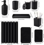 21 Pcs Bathroom Accessory Set with Waterproof Shower Curtain and Non Slip Mat,Resin Bath Set with Toothbrush Holder and Lotion Soap Dispenser,Bathroom Countertop Organizer Set for Home Apartment