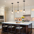 Glass Pendant Lights Kitchen Island, 1-Light Modern Black Pendant Light Fixtures with Hammered Glass and Rods, Small Hanging Light for Kitchen Sink Dining Room Bathroom
