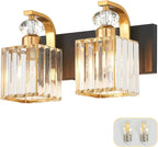 Modern Bathroom Vanity Light, 2-Light Black Gold Bathroom Lighting Fixtures Over Mirror, 12.6" Crystal Wall Light Sconce for Bathroom/Bedroom/Vanity, Includes LED Bulbs, Easy Installation