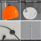 Nordic Simple Floor Lamp with Orange Acrylic Shade, Arc Reading Lamp for Living Room, Study Room&Bedroom Beside,Creative Orange Standing Lamps for Ambient Lighting