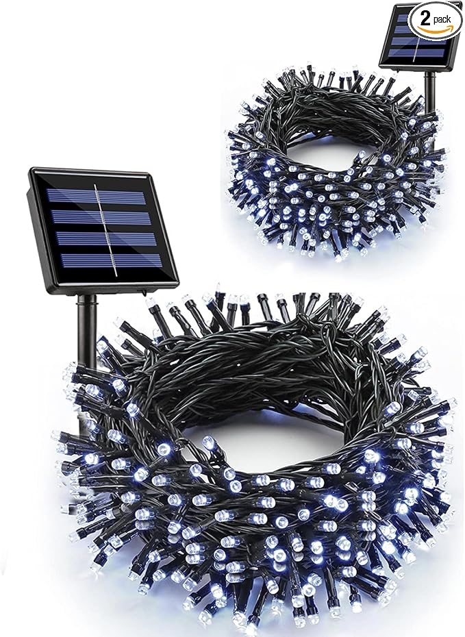 Flacchi Christmas Lights Solar 2 Pack Total 144ft 400 LED 8 Modes Outdoor String Lights Waterproof Solar Fairy Lights for Garden, Patio, Fence, Balcony,Backyard, Outdoors (White)