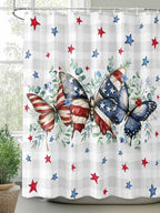 4th of July Shower Curtain, Patriotic Stars Butterfly Shower Curtains Set with Hooks, Eucalyptus Leaves Plaid Independence Day Waterproof Bathroom Curtains Decor Accessories,72 X 84 Inch Extra Long