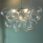 20 in. Bubble Ball Glass Chandelier Clear Swirled Ribbed Blown Glass Pendant Light Fixture for Bedroom Restaurant Dining Room Over Table