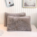 XeGe Faux Fur Throw Pillow Cases, Plush Shaggy Ultra Soft Pillow Covers, Fluffy Crystal Velvet Decorative Pillowcases, Furry Fuzzy Pillow Shams Zipper Closure, Set of 2 (Standard, Khaki)