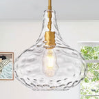 11" Clear Glass Pendant Light – Large Hand-Blown Glass Shade with Hammered Texture and Gold Finish, Adjustable Ceiling Hanging Light for Kitchen Island, Dining Room, Hallway, Living Room