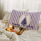 JINYO Coquette Purple Bow Christmas Tree Pillow Covers 12x20, Purple Christmas Decor, Preppy Girly Xmas Tree Bauble Striped Lumbar Pillow Covers for Girls Room Dorm Apartment