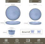 Herogo 24-Piece Stoneware Dinnerware Set for 8, Dinner Plates and Bowls Sets, Double Reactive Glaze Dishware Place Setting for Kitchen, Scratch Resistant, Microwave Safe, Haze Blue