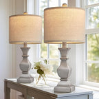 PoKat 20.5'' Table Lamps Set of 2, Vintage Bedside Lamps for Bedroom, Farmhouse Lamp for Living Room, Small Lamp for Nightstand, Retro Side Table Lamp, Grey