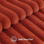 decorUhome Faux Fur Fall Throw Pillow Covers 16x16 Set of 2, Decorative Soft Plush Striped Neutral Couch Euro Pillow Covers with Velvet Back for Sofa, Bed, Living Room Home Decor, Rust