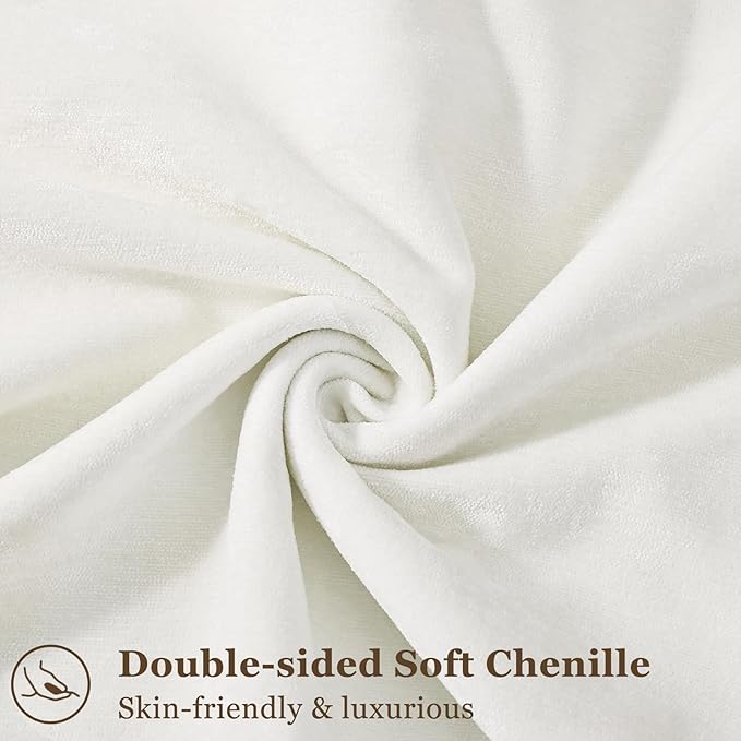 decorUhome Couch Throw Pillow Covers 12x20 Set of 2, Decorative Soft Euro Neutral Chenille Lumbar Pillow Covers with Elegant Design for Sofa Bed Living Room Home Decor, Cream White