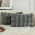 MANDIOO Pack of 2 Thick Plush Wool Decorative Throw Pillow Covers Super Soft Wave Bubble Fur Velvet Cushion Covers Pillow Shams for Couch Bed Living Room 12x20 Inch Gray