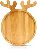 Small Wood Christmas Decor Tray 6" Round Plate MIni Wooden Xmas Cookies Trays Cheese Charcuterie Board Snack Plates for Christmas Holiday Decorations Serving Dish Decorative Dessert Appetizer Platter