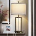 27" Tall Vintage Table Lamp with USB C+A & Outlet,Bronze Industrial End Table Lamp for Living Room,Farmhouse Rustic Bedside Lamp with Frosted Glass Night Light for Bedroom Nightstand,Bronze-1P