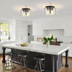 15'' Modern Black Semi Flush Mount Ceiling Light, Hallway Light Fixtures, 3-Light Glass Ceiling Lights for Entryway Kitchen Island Dining Room Foyer Bedroom Laundry Lighting Fixtures, UL-Listed