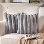Faux Fur Plush Throw Pillow Covers 20x20 Inch Set of 2 - Luxury Decorative Fuzzy Striped Soft Cozy Pillowcase for Couch, Sofa, Living Room - Darkgrey