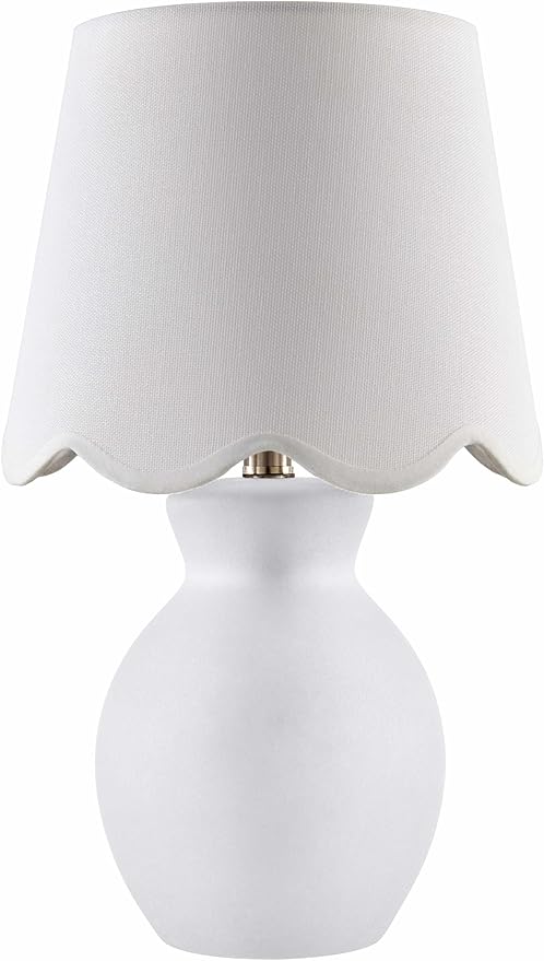 BoutiqueRugs Liliac Boho Ceramic Bedside Table Lamp for Bedroom Nightstand - End Side Lighting for Living Room - Shade Cotton - White - 15" H
