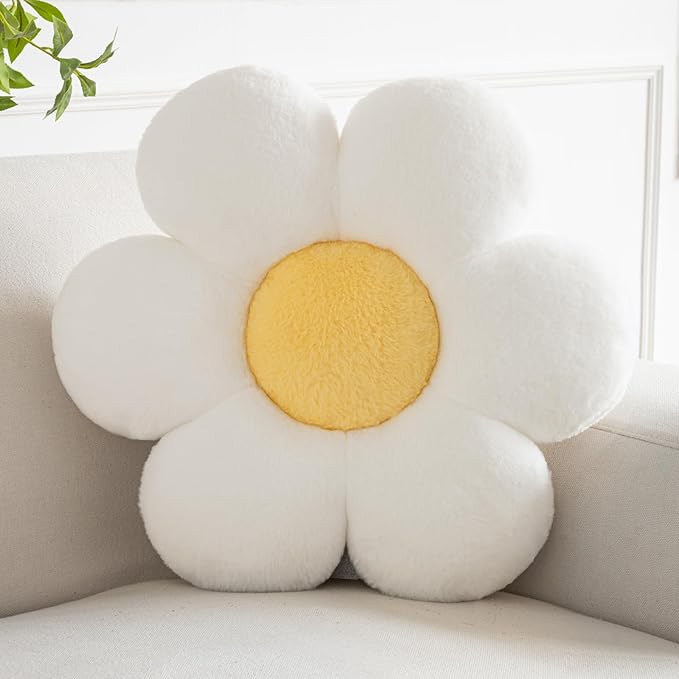 Xiashrk Flower Pillows, Decorative Pillows for Couch, Cute Daisy Pillow for Bed, Flower Shaped Decorative Throw Pillow Room Decor (White, 14.9 Inches)
