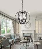 24" Globe Black Chandelier Dining Room Light Fixture Farmhouse Glass Chandeliers Vintage Bedroom Kitchen Island Pendant Lighting Industrial Metal Ceiling Hanging Fixture