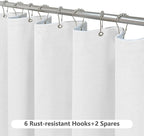 Inhousolu Boho Farmhouse Shower Curtain with Fabric Liner Set, Faux Linen Textured, 8 Metal Hooks Luxury Weighted Hem, Washable Wrinkle Free Bath Curtain for Hotel Bathroom 36" W x 72" L White