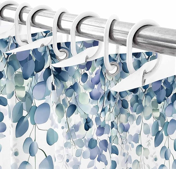 Vandarllin Fall Thanksgiving Shower Curtain, Blue Eucalyptus Leaves Shower Curtains Set with Hooks, Autumn White Pumpkin Waterproof Fabric Bathroom Curtains Decor Home Accessories,72 X 72 Inch Long