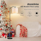BoostArea Floor Lamp for Living Room,LED Arched Floor Lamps, Tall Modern Standing Lamp with Beige Linen Shade,Footswitch,Mid Century Floor Lamp for Bedrooms,Study Room,Office