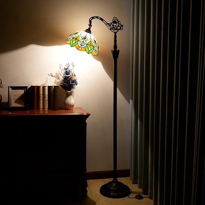 Tiffany Floor Lamp Green Peacock Tail Painted Glass Orange Adjustable Upright Reading Floor Lamp Living Room Dining Room Bedroom Tiffany Style Retro Home Lamp Light Luxury Home Decoration Art Lighting