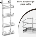 Orimade Adjustable Hanging Over the Shower Door Caddy,Bathroom Organizer Shelf Storage with 4 Hooks for Razor,No Drilling Rustproof Shower Rack Basket, 4 Tier, Silver