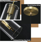 Modern Brass Pendant Lights Kitchen Island 2 Pack Glass Pendant Light Fixtures, 9.5'' Farmhouse Gold Pendant Light Kitchen Pendant Lighting Over Island for Sink, Bathroom, Bar,Dining Room