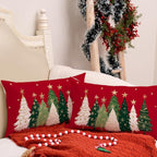 AACORS Christmas Pillow Covers 12X20 Set of 2,Watercolor Christmas Tree Stars Decoration Holiday Farmhouse Winter Pillow Case for Sofa Couch Decor（Red） AA231-12-2
