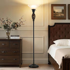 Vintage Floor Lamp with Nightlight, 70" Rustic Standing Lamp with Glass Shade, Victorian Style Tall Lamp Decor for Living Room Bedroom Study Home Office Corner (Bulb Included)