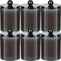 AXX Qtip Dispenser Apothecary Jars Bathroom - Qtip Holder Storage Canister Clear Plastic Jar for Cotton Swab,Q-Tips,Cotton Rounds (Black 6Pcs)