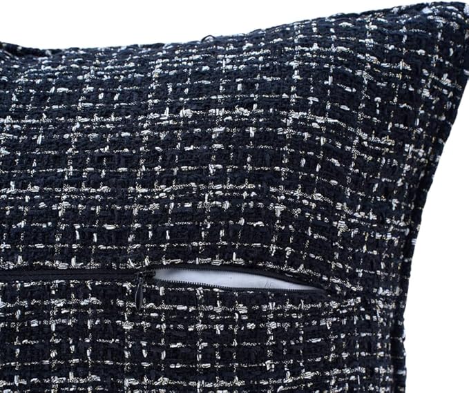Luxury Tweed & Chenille Throw Pillow Covers – Set of 2 (18" x 18") with Soft and Luxurious Textures Decorative Throw Pillows for Couch, Bed, and Home Decor (Black)