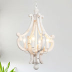 Wooden Farmhouse Chandelier 4 Lights Rustic Antique White Chandeliers for Dining Room French Country Chandelier Orb Pendant light Fixtures Hanging for Kitchen Living Room Foyer Bedroom Entryway