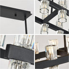 Black Linear Chandelier, 39 Inch 28-Lights Modern Kitchen Island Dining Room Over Table Light Fixture, Industrial Farmhouse Large Pendant Lighting with Crystal Shade