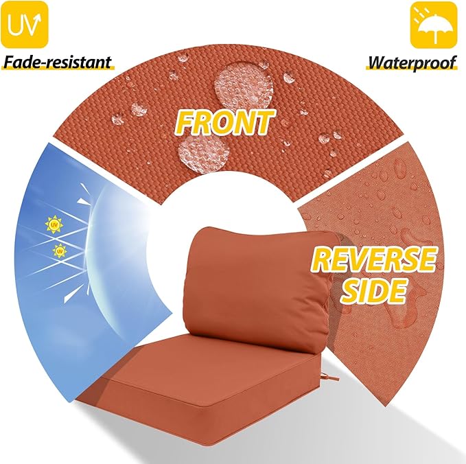 AAAAAcessories Outdoor Deep Seat Cushions, Waterproof, Fade-Resistant Patio Furniture Replacement Cushions, 23.5" x 25.5" x 5" + 23.5" x 19", Set of 2, Rust