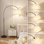Ambimall Dimmable Arc Floor Lamp with Remote, Color Temperatures and Brightness Adjustable, Arched Floor Lamp with Rotating Head, Over Couch Arched Reading Light for Living Room (White and Black)