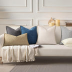 decorUhome Decorative Outdoor Throw Pillow Covers 12x20 Set of 2, Lumbar Linen Rustic Neutral Farmhouse Euro Pillow Covers with Stitched Edge for Couch, Sofa, Living Room, Dark Blue