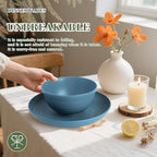 Wrova Wheat Straw Dinnerware Sets of 20,Dishwasher Safe Kitchen Plates and Bowls Sets,Camping Dishes Sets Contains Dinner Plates,Cereal Bowls,Drinking Cups and Flatware.(Blue)