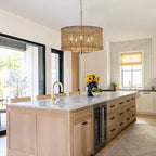 Hand-Woven Rattan Chandelier Vintage Farmhouse Boho Bamboo Golden Chandelier Light Fixture Retro 5-Lights Drum Wicker Gold Chandeliers for Dining Room, Kitchen Island, Living Room, Entryway