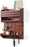 Key Holder, Wall Mounted Mail Organizer, Keys Holder on Wall with 9 Key Hooks, Auburn