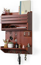 Key Holder, Wall Mounted Mail Organizer, Keys Holder on Wall with 9 Key Hooks, Auburn