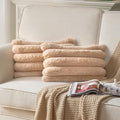Faux Fur Plush Throw Pillow Covers 12x20 Inch Set of 2 - Luxury Decorative Fuzzy Striped Soft Cozy Pillowcase for Couch, Sofa, Living Room - Camel